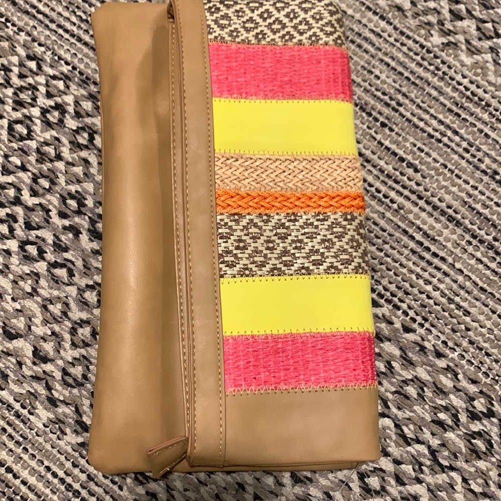 Aldo super cute and bright clutch purse tan and very colorful